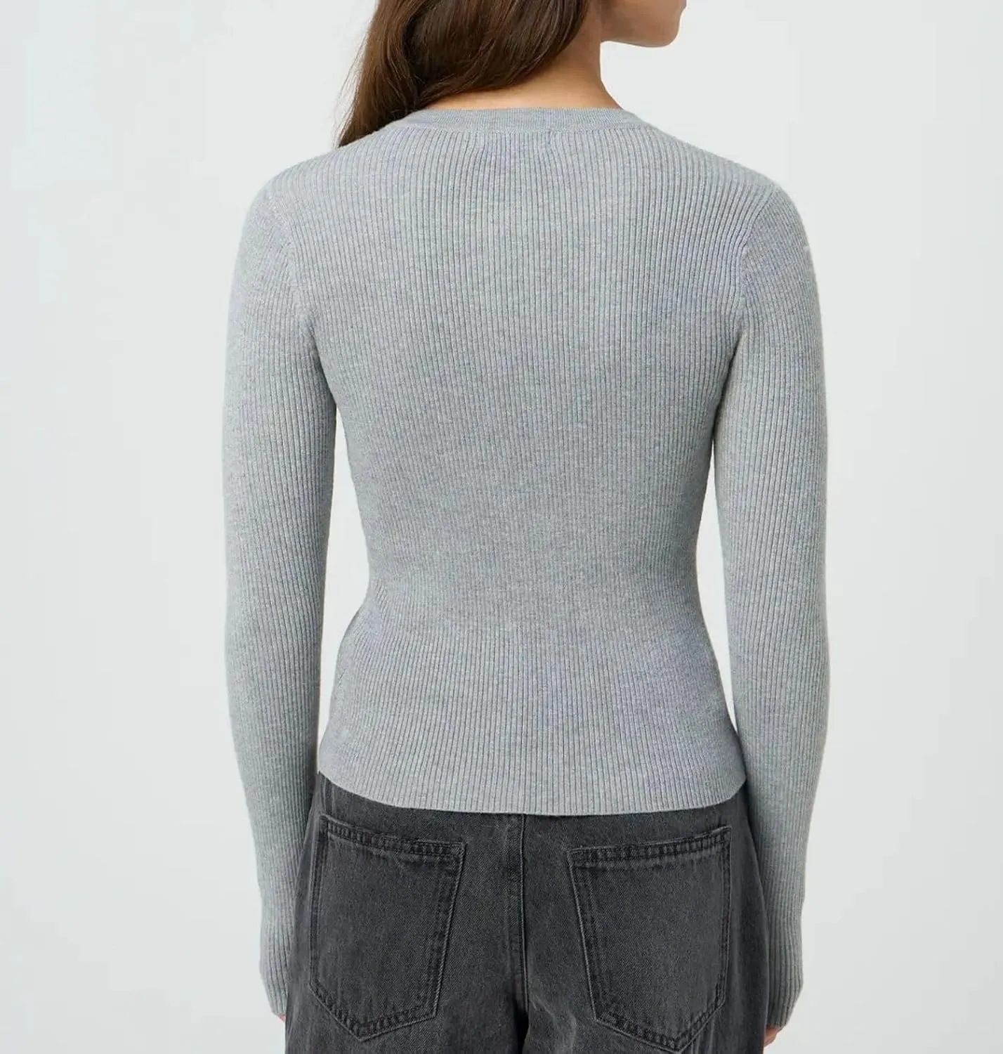 Cioatin Women Long Sleeve Button Up Ribbed Knit Crop Cardigan Y2K Slim Fit Round Neck Sweater Tshirt Fall Going Out Tops