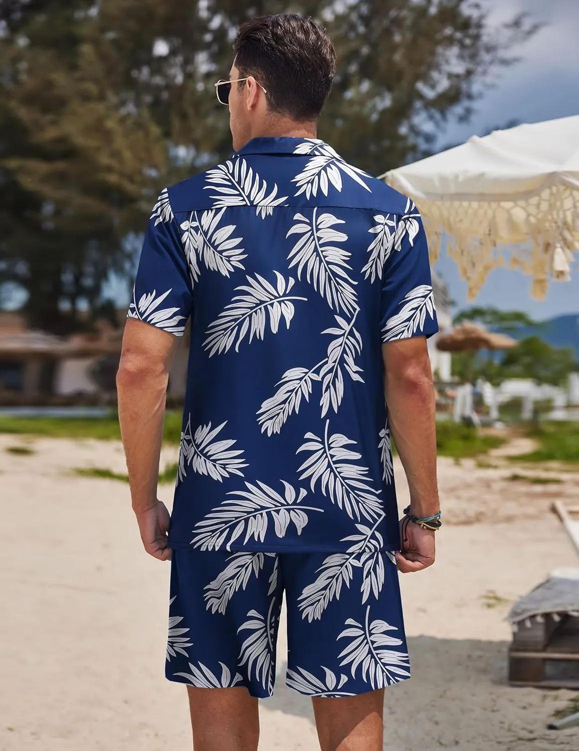 COOFANDY Men's Hawaiian Matching Shirt and Shorts Set Summer Beach 2 Piece Outfits Short Sleeve Cuban Shirts and Shorts