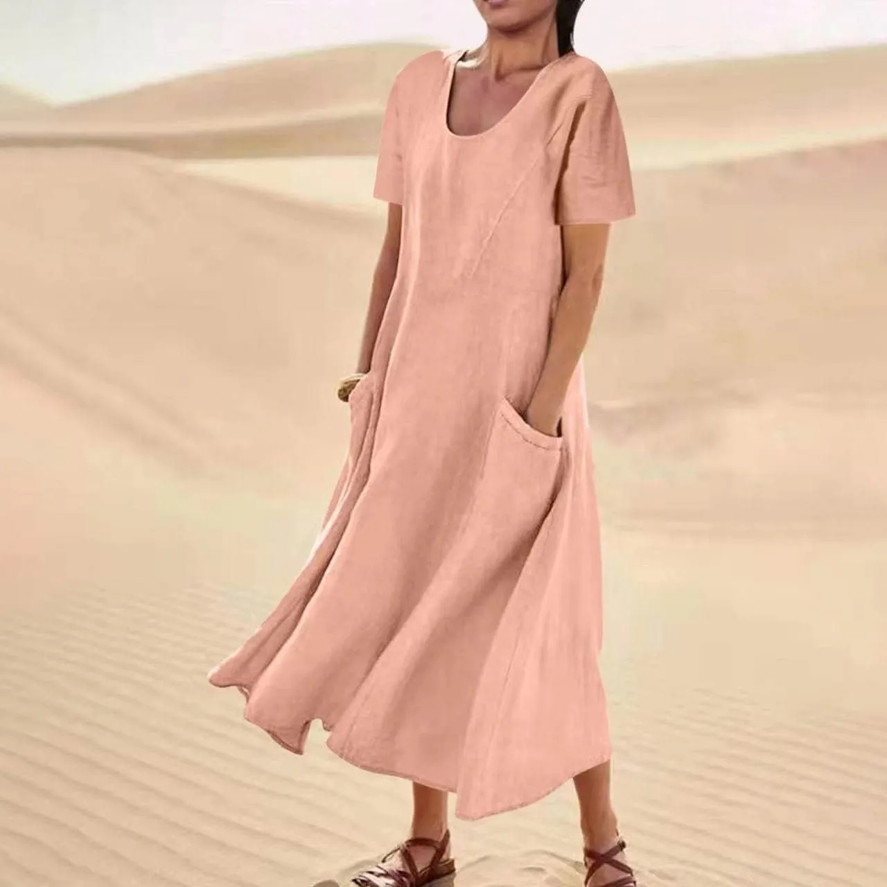 Cotton Linen Maxi Dress Summer Fashion Short Sleeve Beach Dresses Boho Casual Sundress Ladies Vacation Outfits 2025