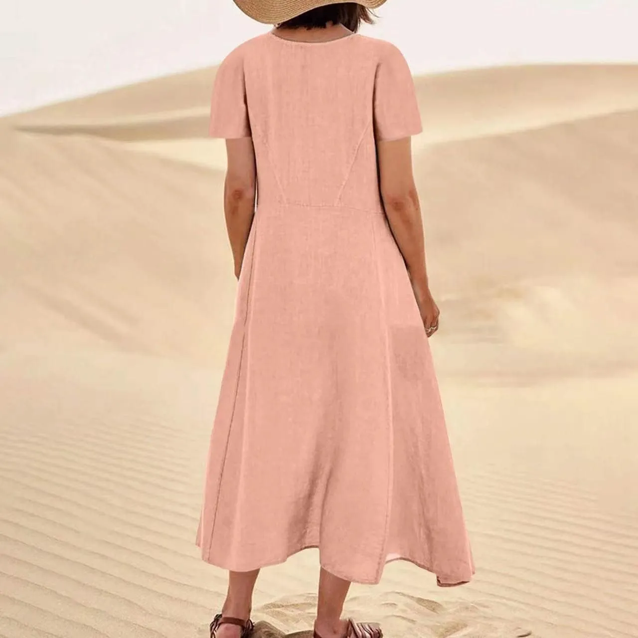 Cotton Linen Maxi Dress Summer Fashion Short Sleeve Beach Dresses Boho Casual Sundress Ladies Vacation Outfits 2025