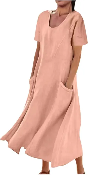 Cotton Linen Maxi Dress Summer Fashion Short Sleeve Beach Dresses Boho Casual Sundress Ladies Vacation Outfits 2025