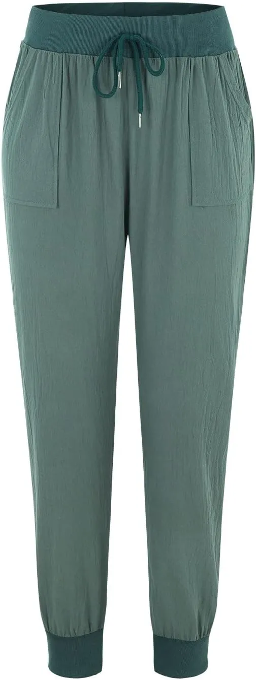 Cotton Linen Pants for Women Summer Drawstring Elastic Sweatpants High Waist Trousers with Pockets Casual Joggers