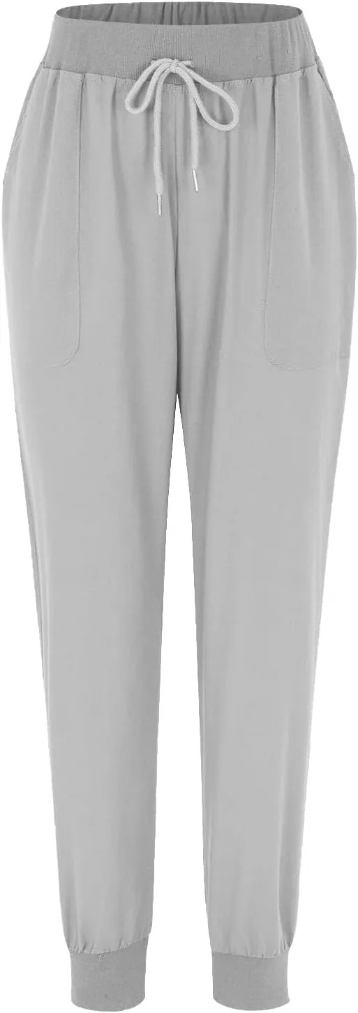 Cotton Linen Pants for Women Summer Drawstring Elastic Sweatpants High Waist Trousers with Pockets Casual Joggers