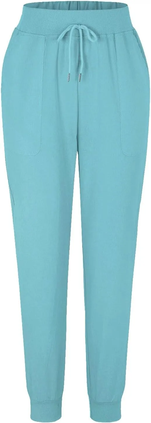 Cotton Linen Pants for Women Summer Drawstring Elastic Sweatpants High Waist Trousers with Pockets Casual Joggers