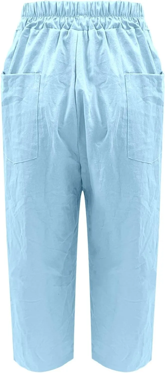 Cotton Linen Pants for Womens Elastic Waist Straight Leg Trousers 2025 Summer Loose Fir Comfy Hiking Jogger Sweatpant