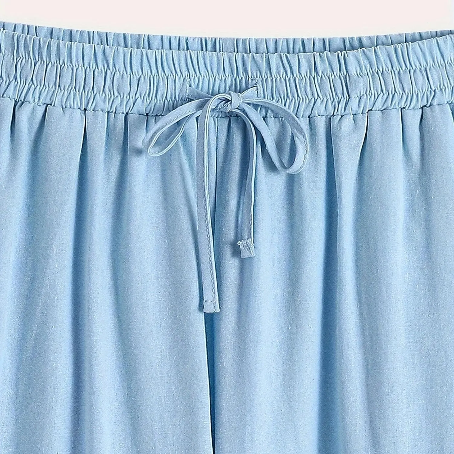 Cotton Linen Straight Leg Pants for Women Casual Drawstring Elastic Waist Trousers with Pockets Summer Lounge Pant