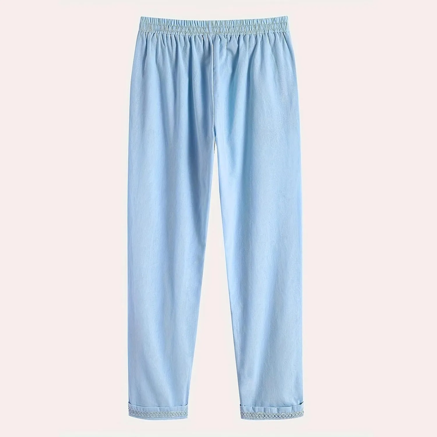 Cotton Linen Straight Leg Pants for Women Casual Drawstring Elastic Waist Trousers with Pockets Summer Lounge Pant