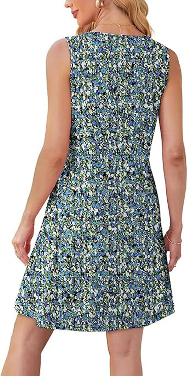 Cover Up Summer Dresses for Women 2025 Loose Beach Vacation Casual Crew Neck Sleeveless Sundresses with Pockets Tank Dress