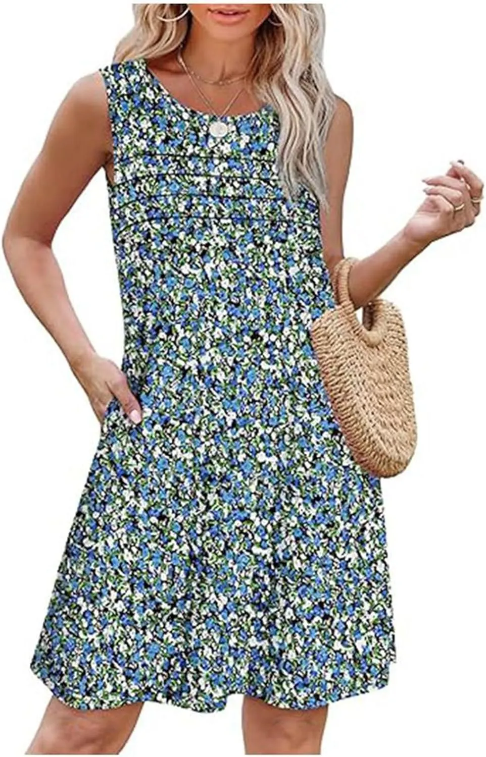Cover Up Summer Dresses for Women 2025 Loose Beach Vacation Casual Crew Neck Sleeveless Sundresses with Pockets Tank Dress