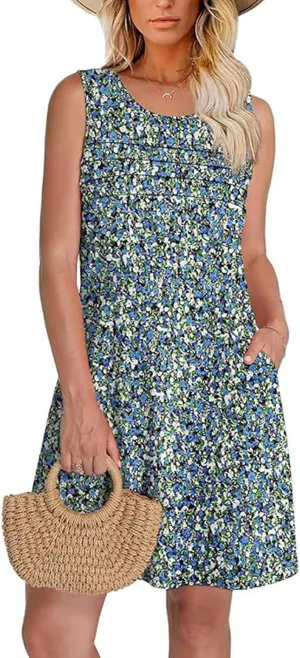Cover Up Summer Dresses for Women 2025 Loose Beach Vacation Casual Crew Neck Sleeveless Sundresses with Pockets Tank Dress