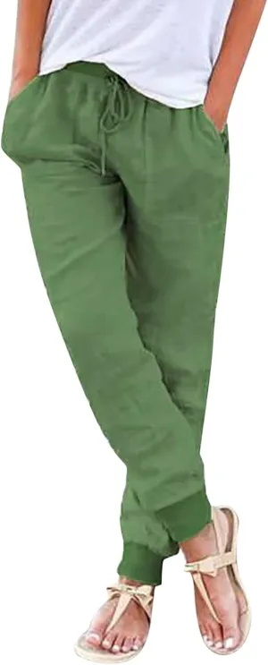 CRNTCEM Womens Straight Leg Beach Pants Slim Fit Travel Running Anckle Pant Workout Sweatpants Casual Cotton Linen Pants