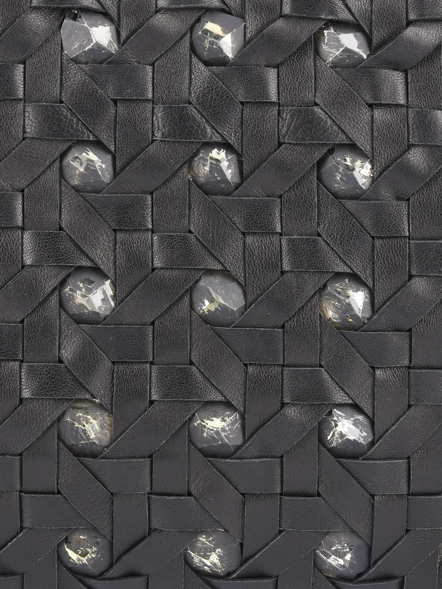 crystal-embellished interwoven leather top-handle bag