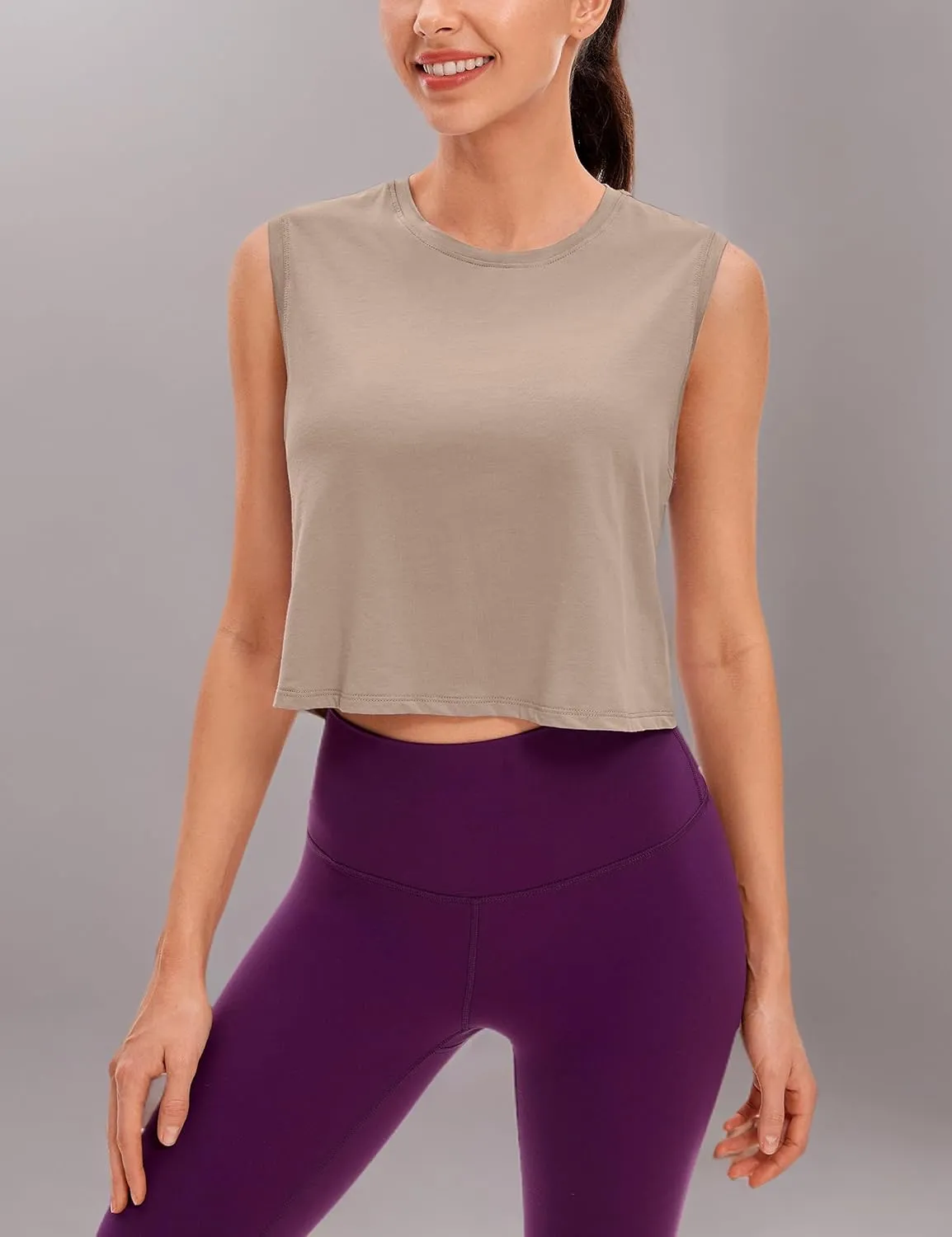 CRZ YOGA Pima Cotton Cropped Tank Workout Crop Tops for Women Sleeveless Athletic Loose Yoga Shirts
