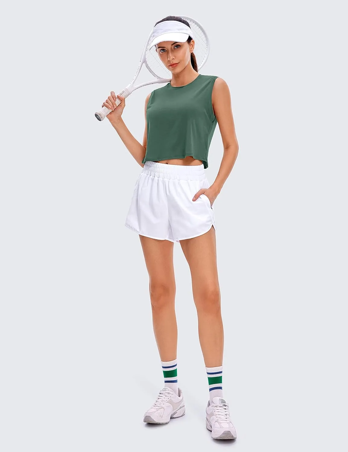 CRZ YOGA Pima Cotton Cropped Tank Workout Crop Tops for Women Sleeveless Athletic Loose Yoga Shirts