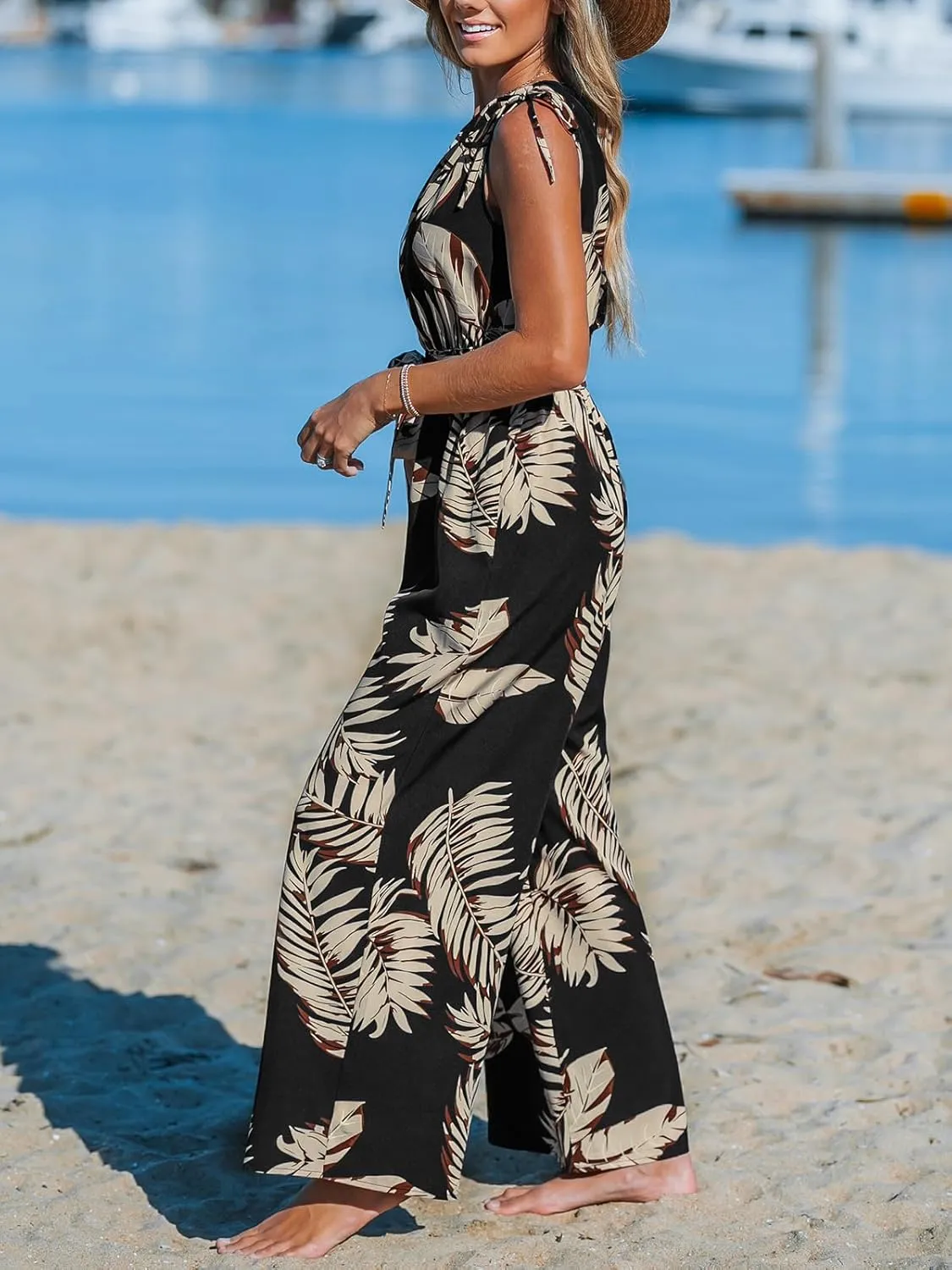 CUPSHE Women's Jumpsuits Sleeveless Floral One Shoulder Wide Leg Long Pants 2025 Trendy Travel Outfit Pocket