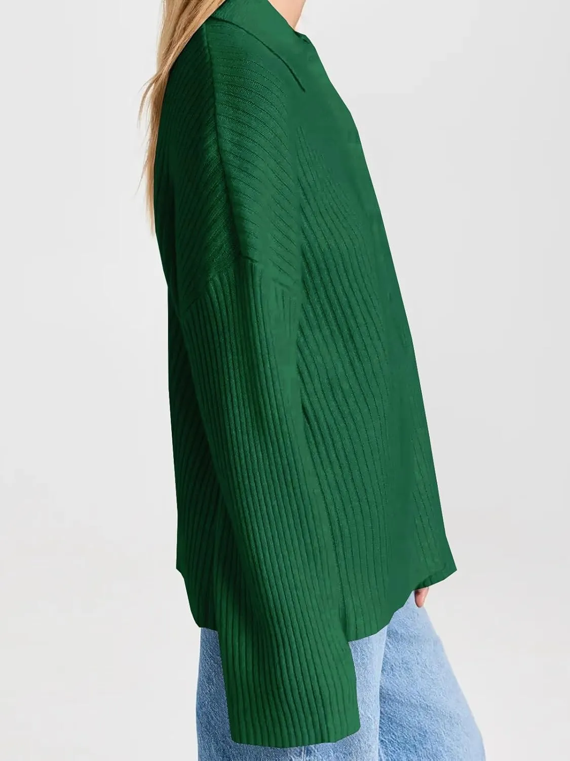 Danedvi Womens Collared Cardigan Sweaters Oversized Ribbed Knit Open Front Button Up Bell Sleeve Outwear