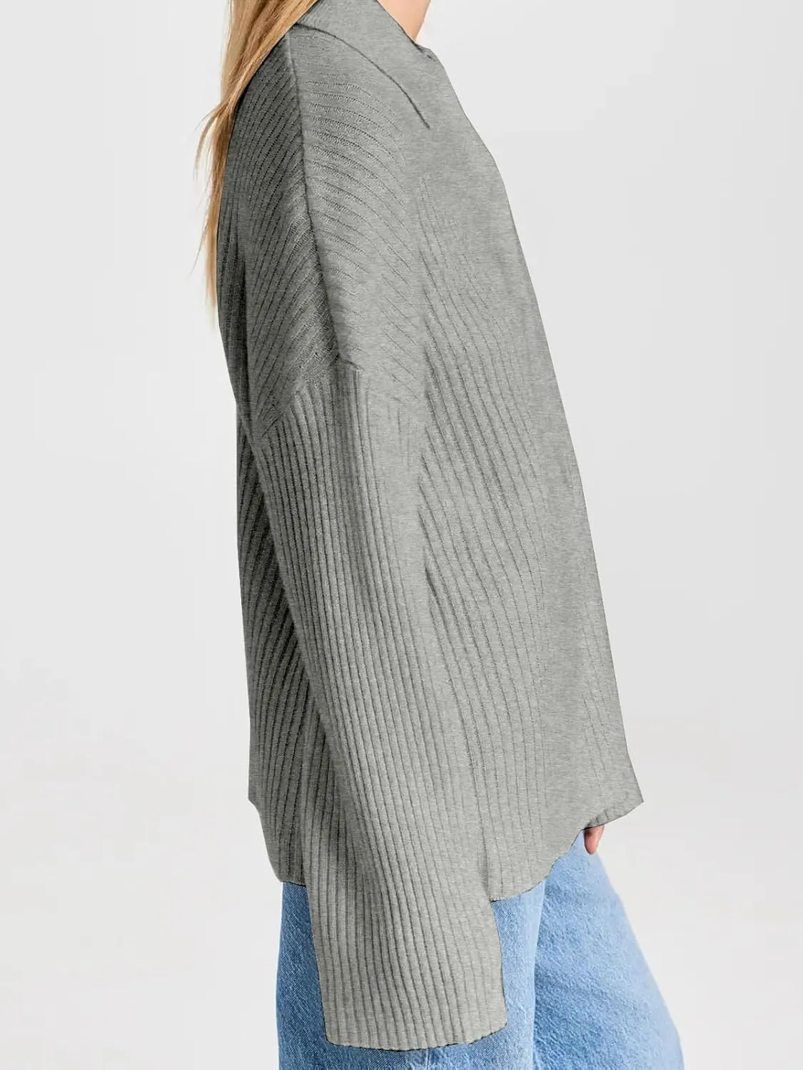 Danedvi Womens Collared Cardigan Sweaters Oversized Ribbed Knit Open Front Button Up Bell Sleeve Outwear