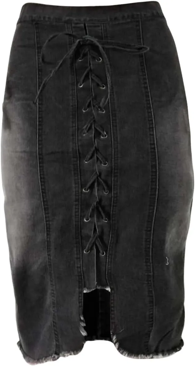 Denim Skirts for Women 2025 Bandage High Waist Bodycon Knee Length Midi Skirt Y2K Fashion Jean Skirts