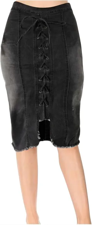 Denim Skirts for Women 2025 Bandage High Waist Bodycon Knee Length Midi Skirt Y2K Fashion Jean Skirts