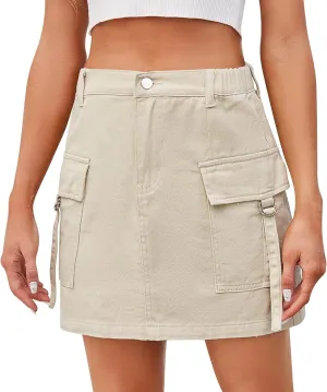 Denim Skirts for Women High Waisted Side Slit Jean Skorts Solid Color Button Fly Y2K Mini Skirt