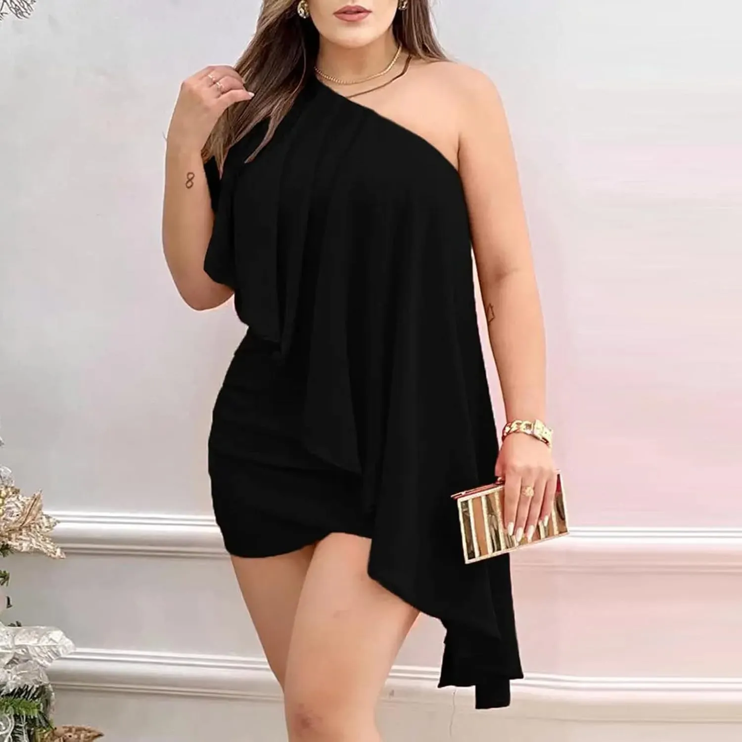 Dress for Women, Women's Fashion Sexy Summer Off Shoulder Short Sleeve Sequin Ruffle Irregular Dresses