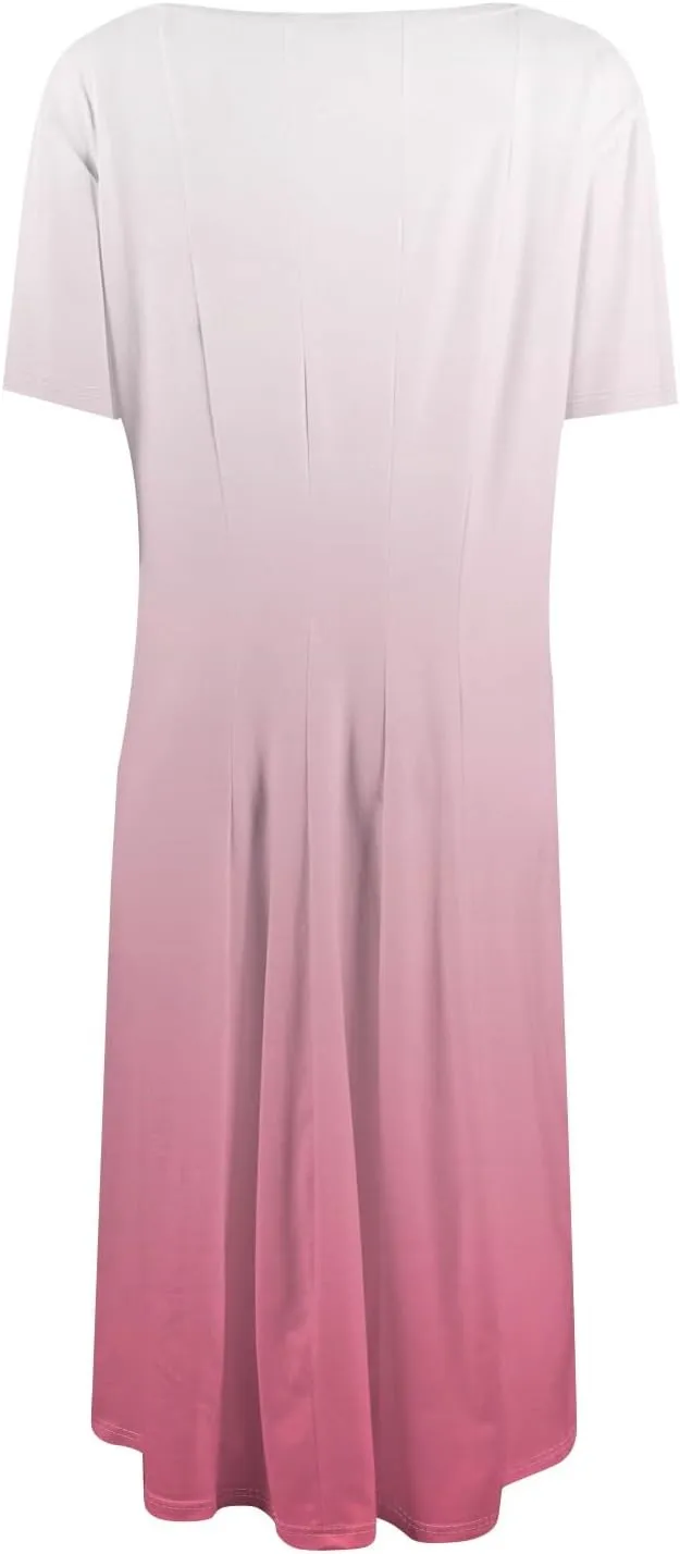 Easter Dress for Women Short Sleeve Casual Flowy Trendy Vacation Midi Dress Crewneck Beach Long Sundresses Summer