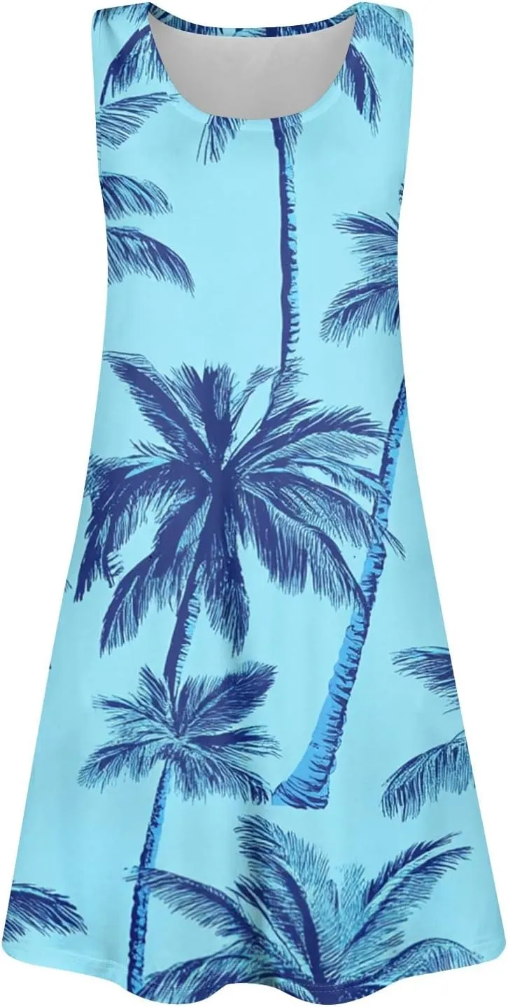 Easter Dresses for Girls Sleeveless A-Line U Neck Summer Girls Beach Sundresses Tank Midi Dresses with Pockets