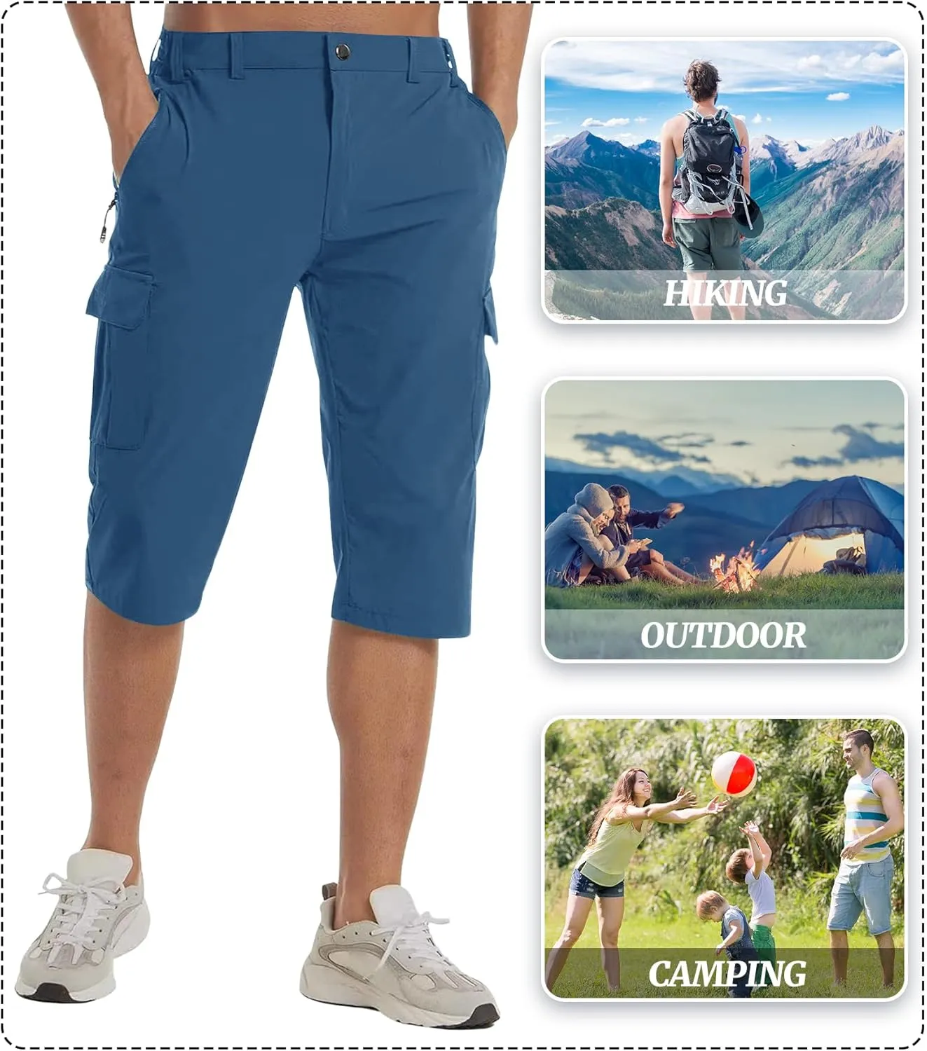 EKLENTSON Men's Workout Shorts Quick Dry Gym Hiking Shorts Zipper Pockets Lightweight Athletic 3/4 Capri Pants for Men