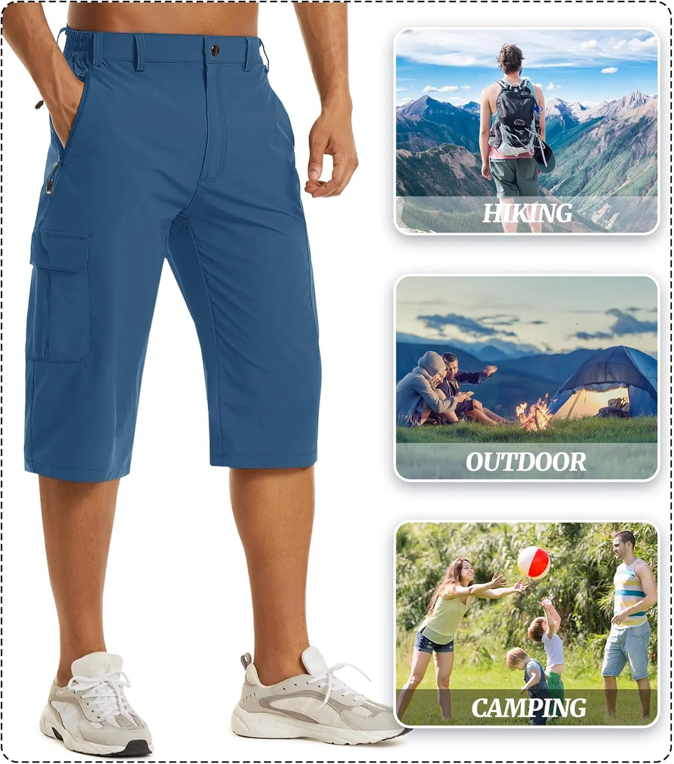 EKLENTSON Men's Workout Shorts Quick Dry Gym Hiking Shorts Zipper Pockets Lightweight Athletic 3/4 Capri Pants for Men