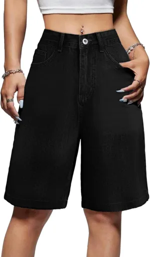 EMMIOL Women Jorts Baggy Jeans Shorts Mid-Low Waisted Denim Y2K Hip-Hop Shorts Summer Hot Short Pants Streetwear