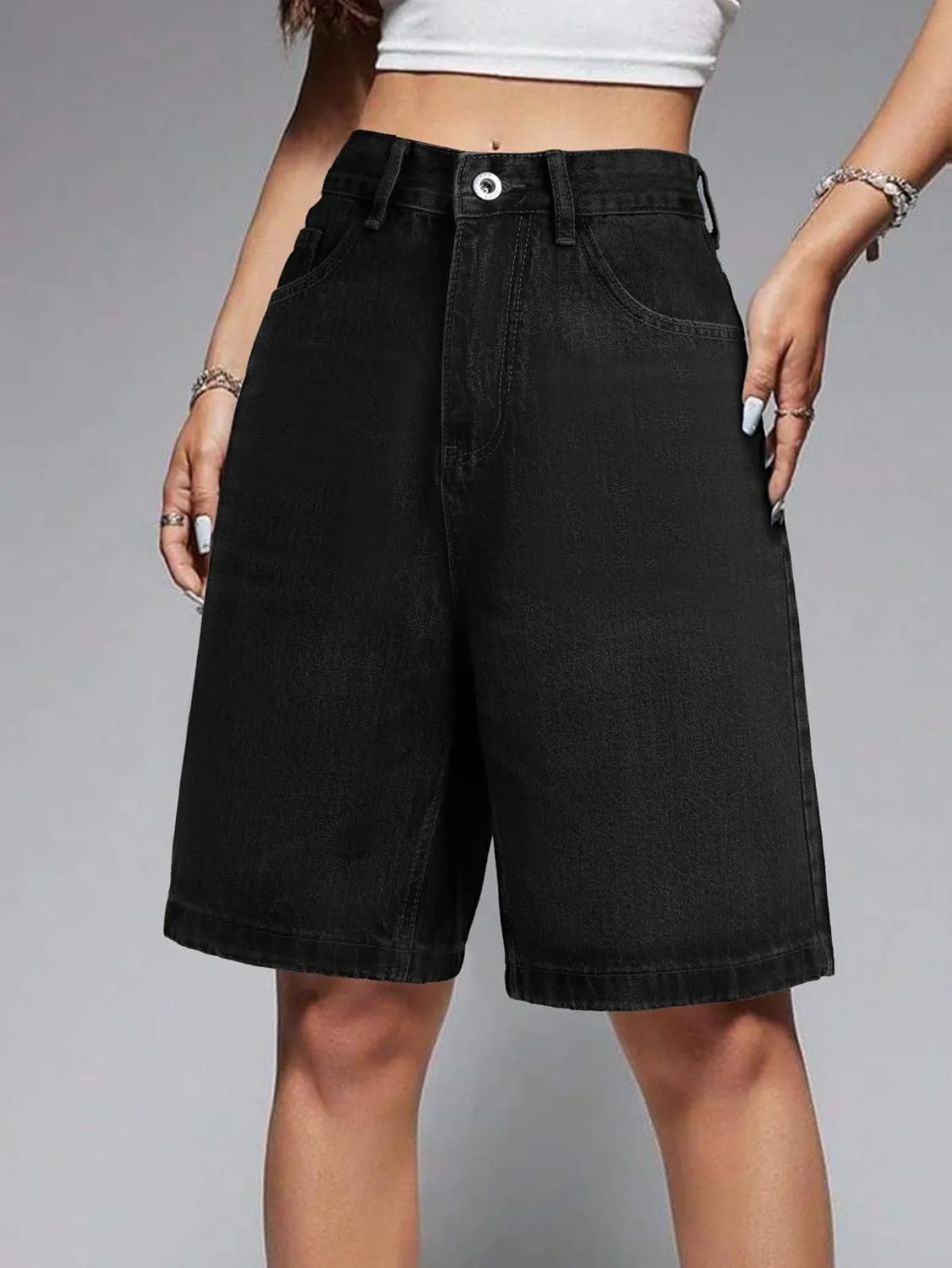EMMIOL Women Jorts Baggy Jeans Shorts Mid-Low Waisted Denim Y2K Hip-Hop Shorts Summer Hot Short Pants Streetwear