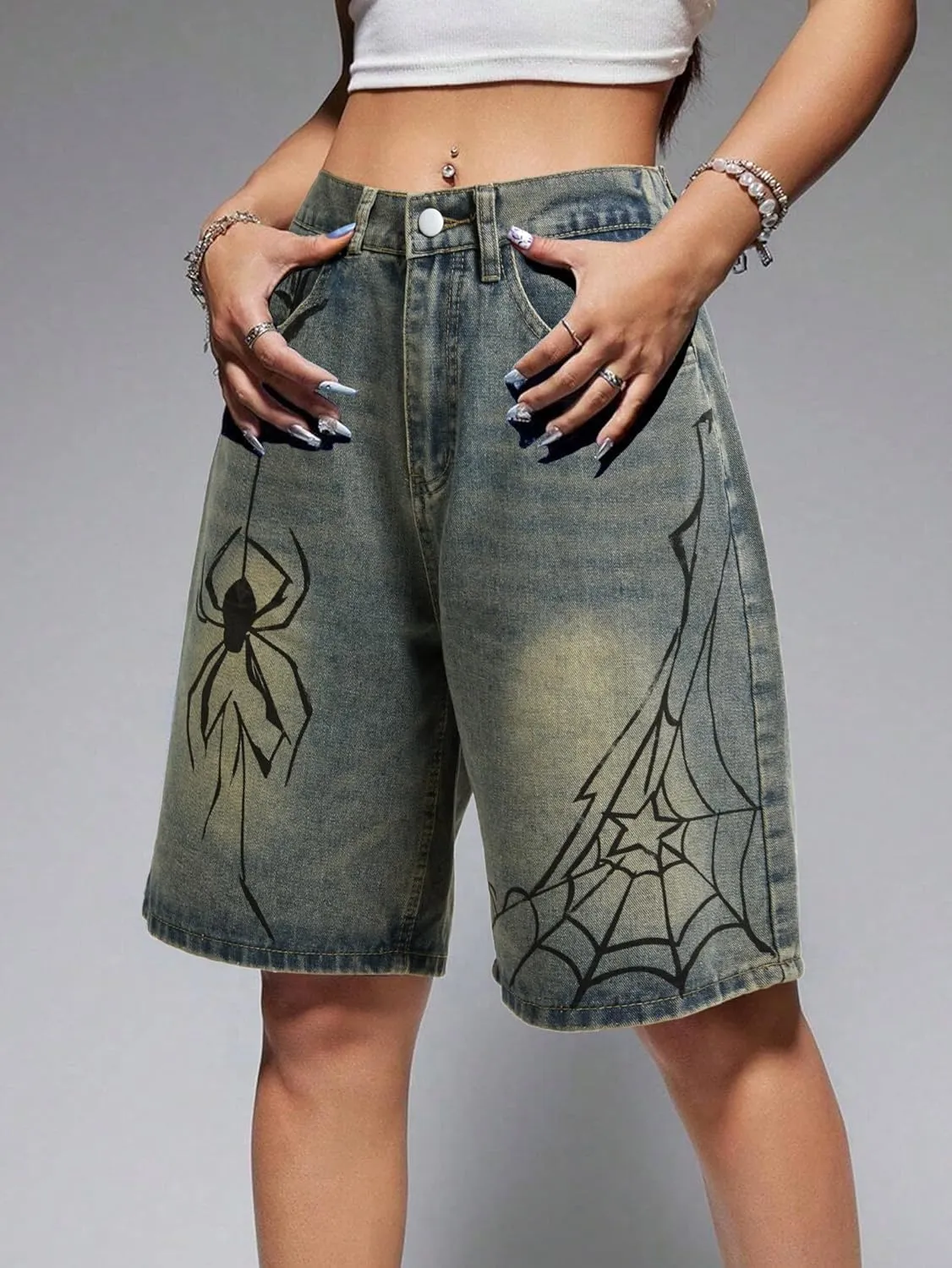 EMMIOL Women Jorts Baggy Jeans Shorts Mid-Low Waisted Denim Y2K Hip-Hop Shorts Summer Hot Short Pants Streetwear