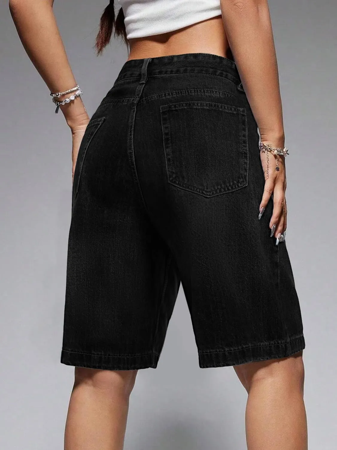 EMMIOL Women Jorts Baggy Jeans Shorts Mid-Low Waisted Denim Y2K Hip-Hop Shorts Summer Hot Short Pants Streetwear