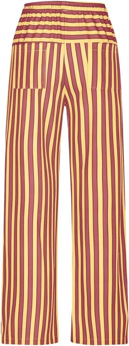 fanmpghleoo Drawstring Striped Pants Women Low Rise Wide Leg Pants Comfy Lounge Pants with Pockets Straight Leg Trousers