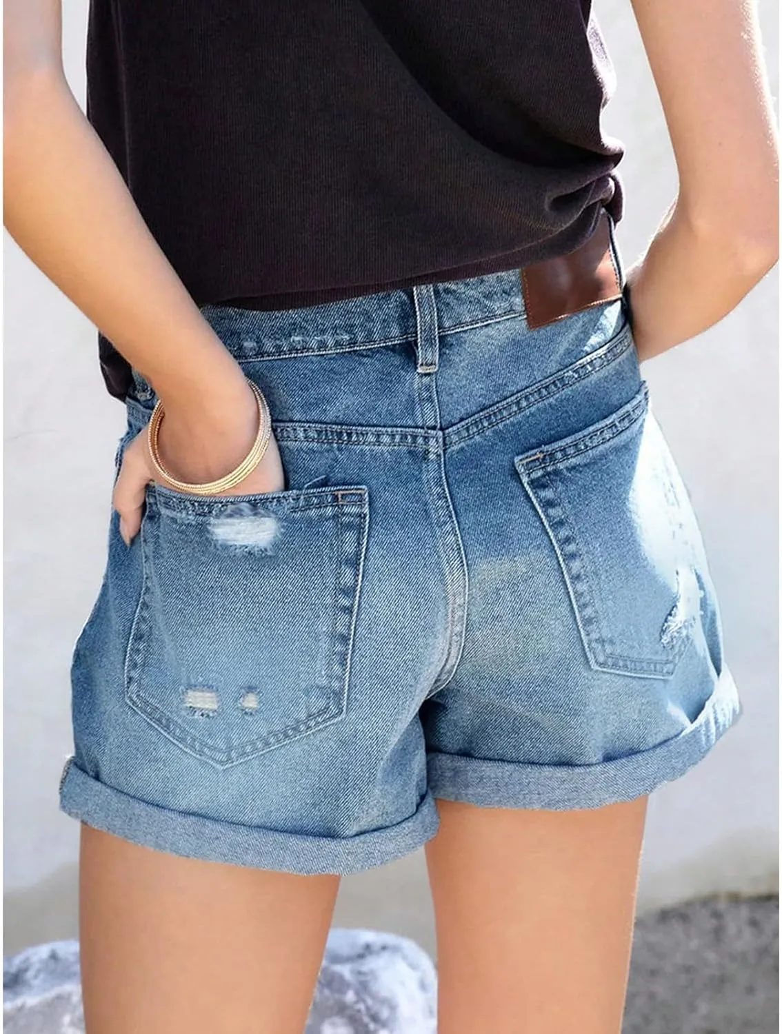 fanmpghleoo Jorts Women Baggy Fold Hem Boxer High Waisted Ripped Jean Shorts Loose Denim Cowgirl Shorts Cute Trendy Jeans