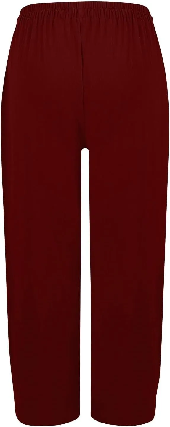 fanmpghleoo Linen Pants Women Casual Elastic Waist Wide Leg Linen Pants for Women Baggy Lightweight Lounge Pants with Pockets