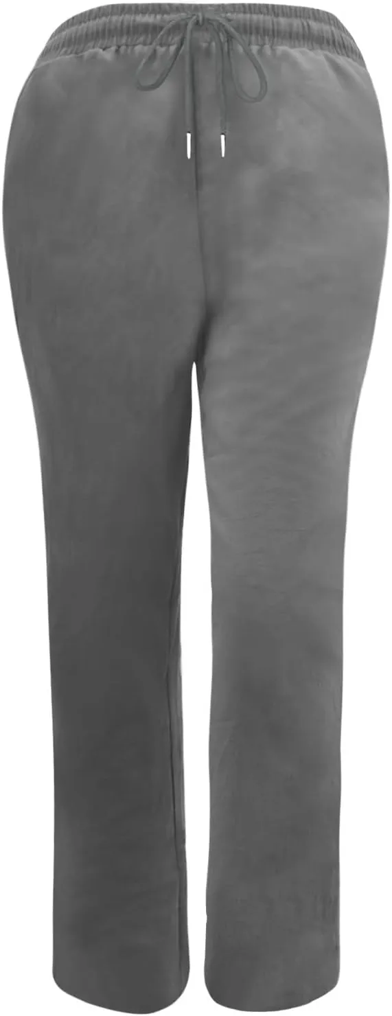 fartey Linen Pants Women Summer Casual Straight Leg Pants Drawstring Elastic High Waist Loose Comfy Trousers with Pockets
