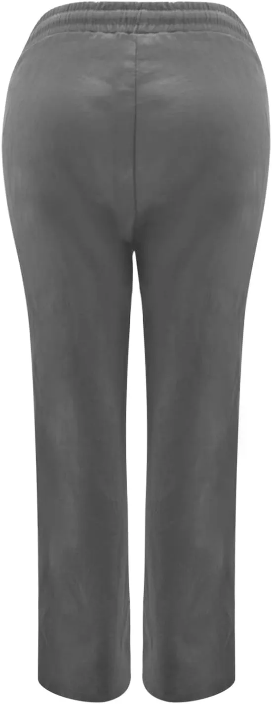 fartey Linen Pants Women Summer Casual Straight Leg Pants Drawstring Elastic High Waist Loose Comfy Trousers with Pockets