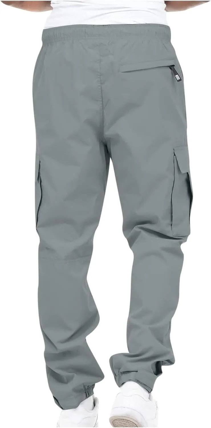Finelylove Mens Big and Tall Sweatpants Elastic Waist Straight Fit Cargo Sweatpants Casual Stretch Workout Hiking Pants
