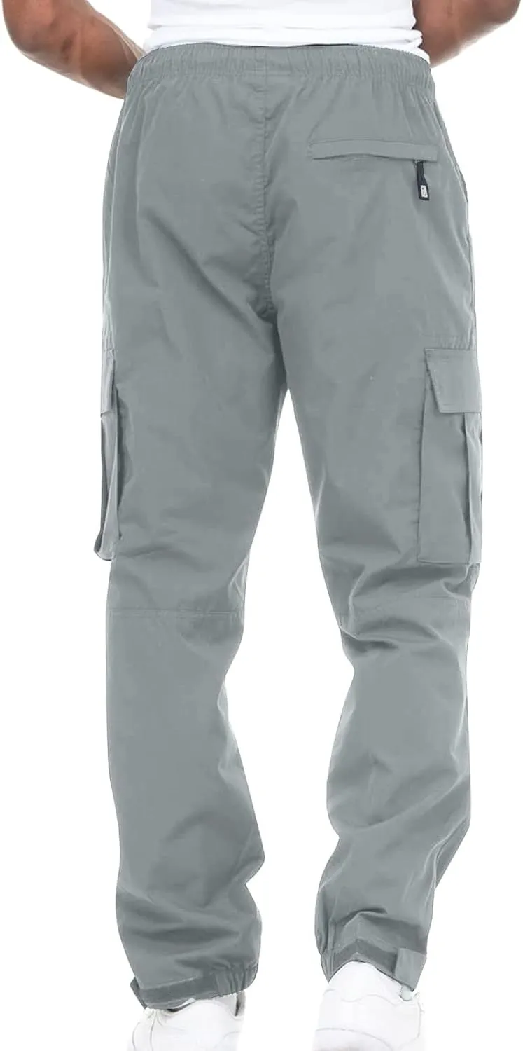 Finelylove Mens Big and Tall Sweatpants Elastic Waist Straight Fit Cargo Sweatpants Casual Stretch Workout Hiking Pants
