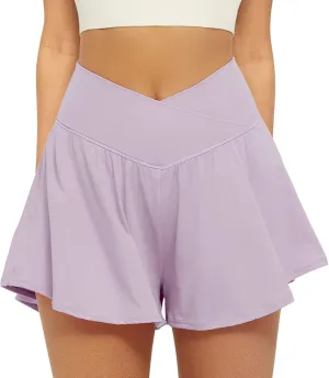 FireSwan Crossover Athletic Shorts for Women 2 in 1 Flowy Running Shorts with Pockets Spandex Butterfly Workout Tennis Skorts