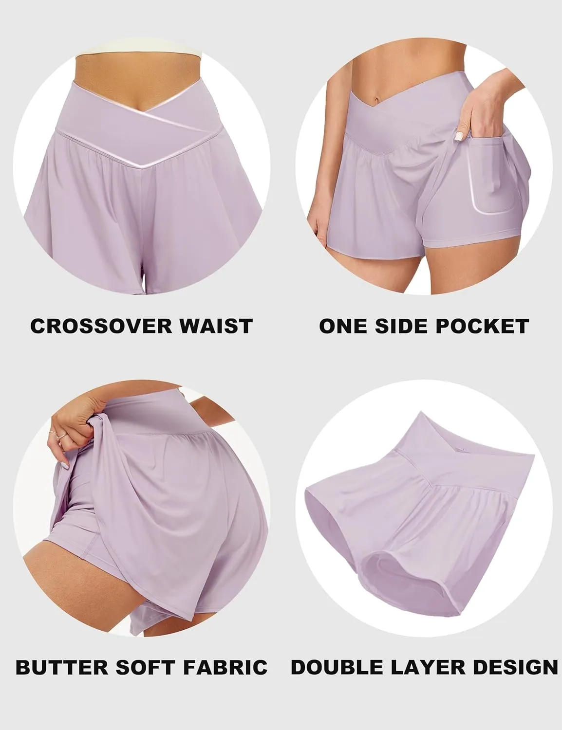 FireSwan Crossover Athletic Shorts for Women 2 in 1 Flowy Running Shorts with Pockets Spandex Butterfly Workout Tennis Skorts