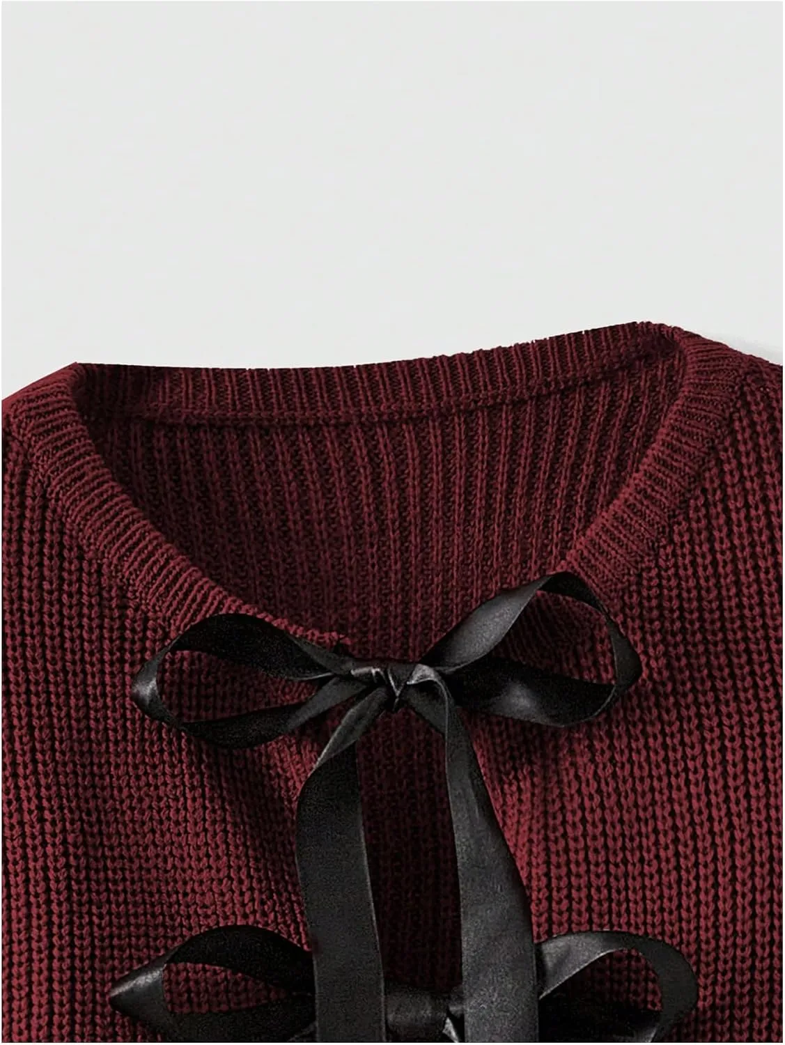 Floerns Women's Long Sleeve Bow Tie Front Knitted Cardigans Drop Shoulder Crop Sweaters