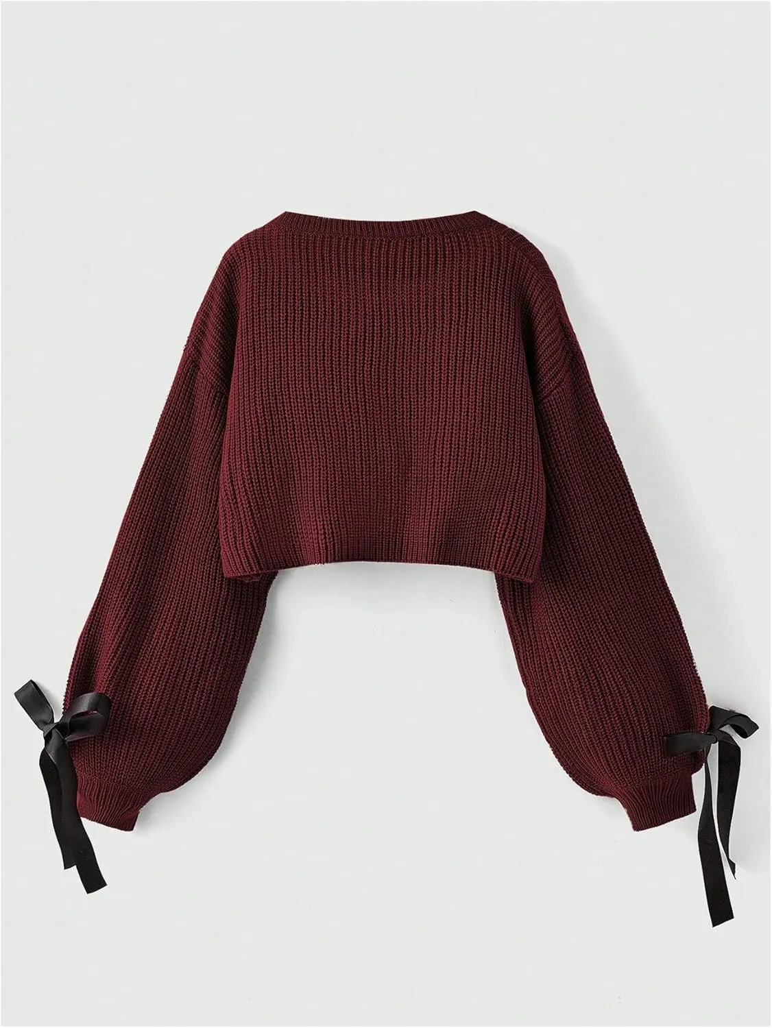 Floerns Women's Long Sleeve Bow Tie Front Knitted Cardigans Drop Shoulder Crop Sweaters