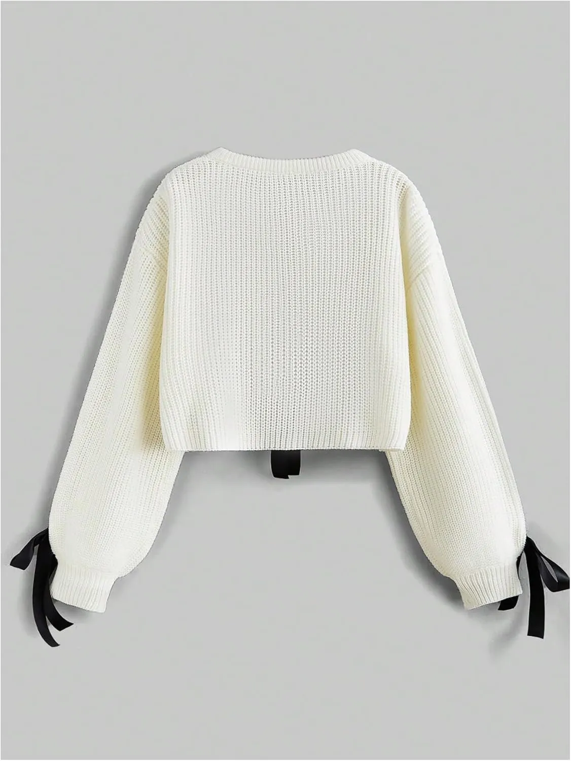 Floerns Women's Long Sleeve Bow Tie Front Knitted Cardigans Drop Shoulder Crop Sweaters