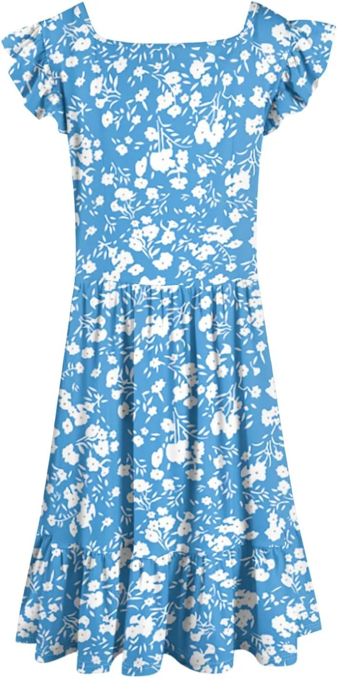 Floral Sundresses for Women 2025 Casual Sleeveless Ruffle Midi Dress Summer Square Neck Boho Tiered Flowy Beach Dress