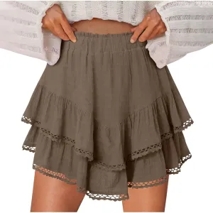 Flowy Shorts for Women Casual 2025 Boho Ruffle Tiered Skorts Elastic High Waisted Cute Mini Skirts Golf Tennis Shorts