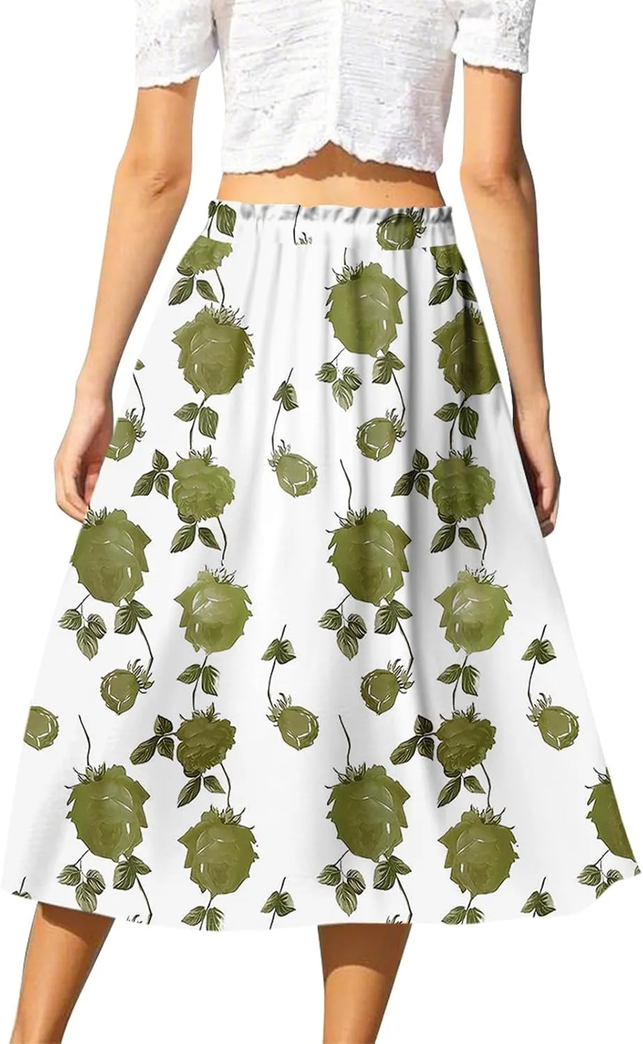 Formal Skirts for Women Summer Drawstring Elastic High Waisted Midi Skirt Boho A Line Pleated Calf Length Skirt