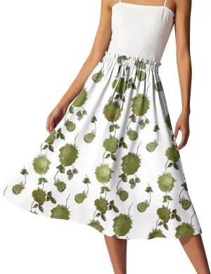 Formal Skirts for Women Summer Drawstring Elastic High Waisted Midi Skirt Boho A Line Pleated Calf Length Skirt