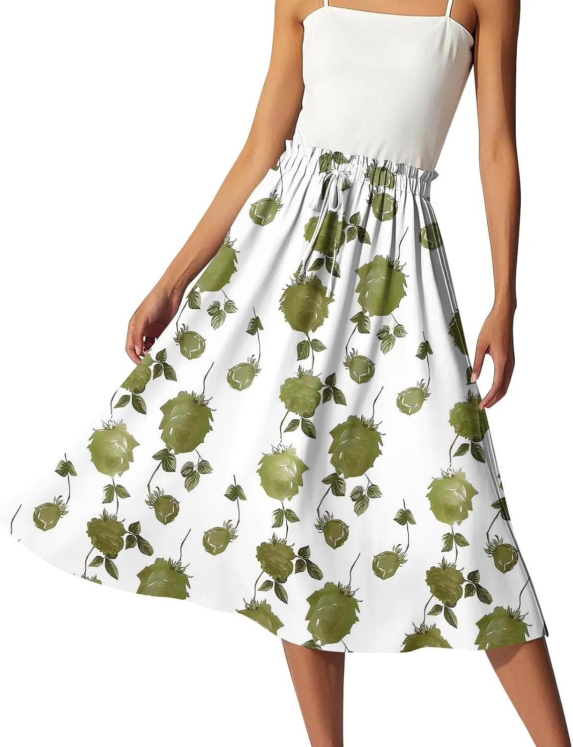 Formal Skirts for Women Summer Drawstring Elastic High Waisted Midi Skirt Boho A Line Pleated Calf Length Skirt